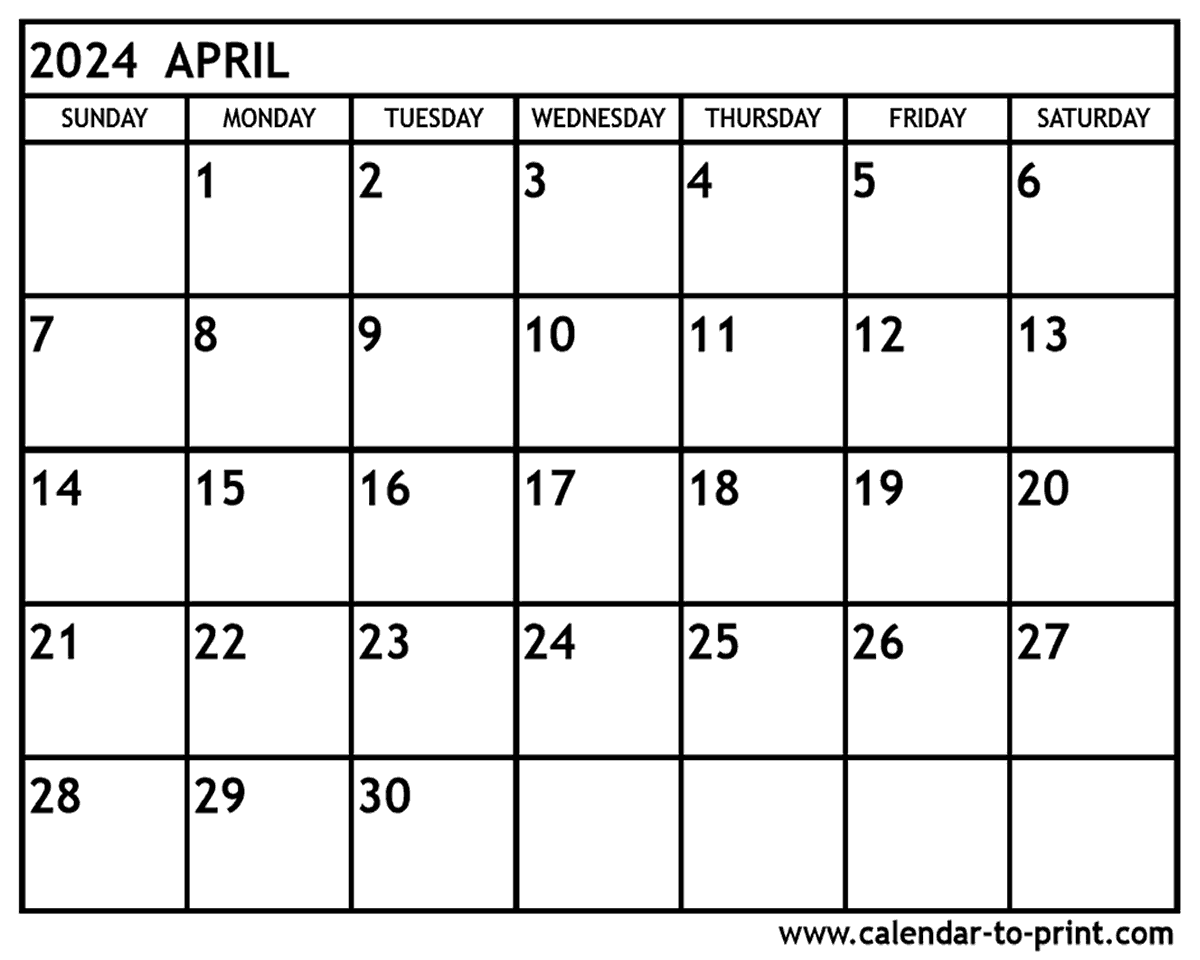 Printable April 2024 Calendar Big Dates Photos