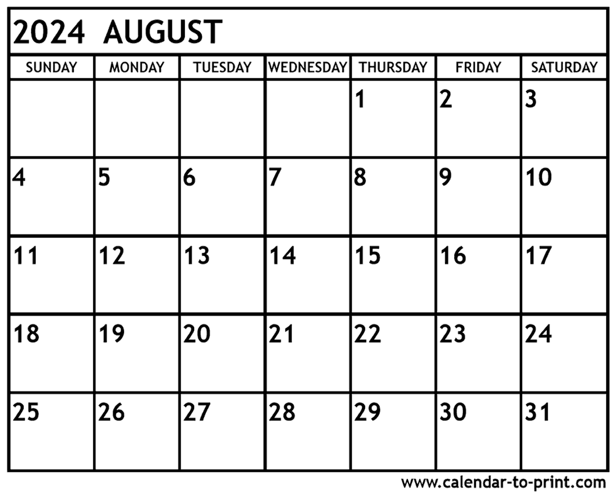 August 2024 Calendar Printable