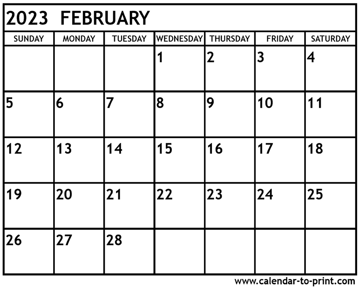 February 2023 Calendar Printable