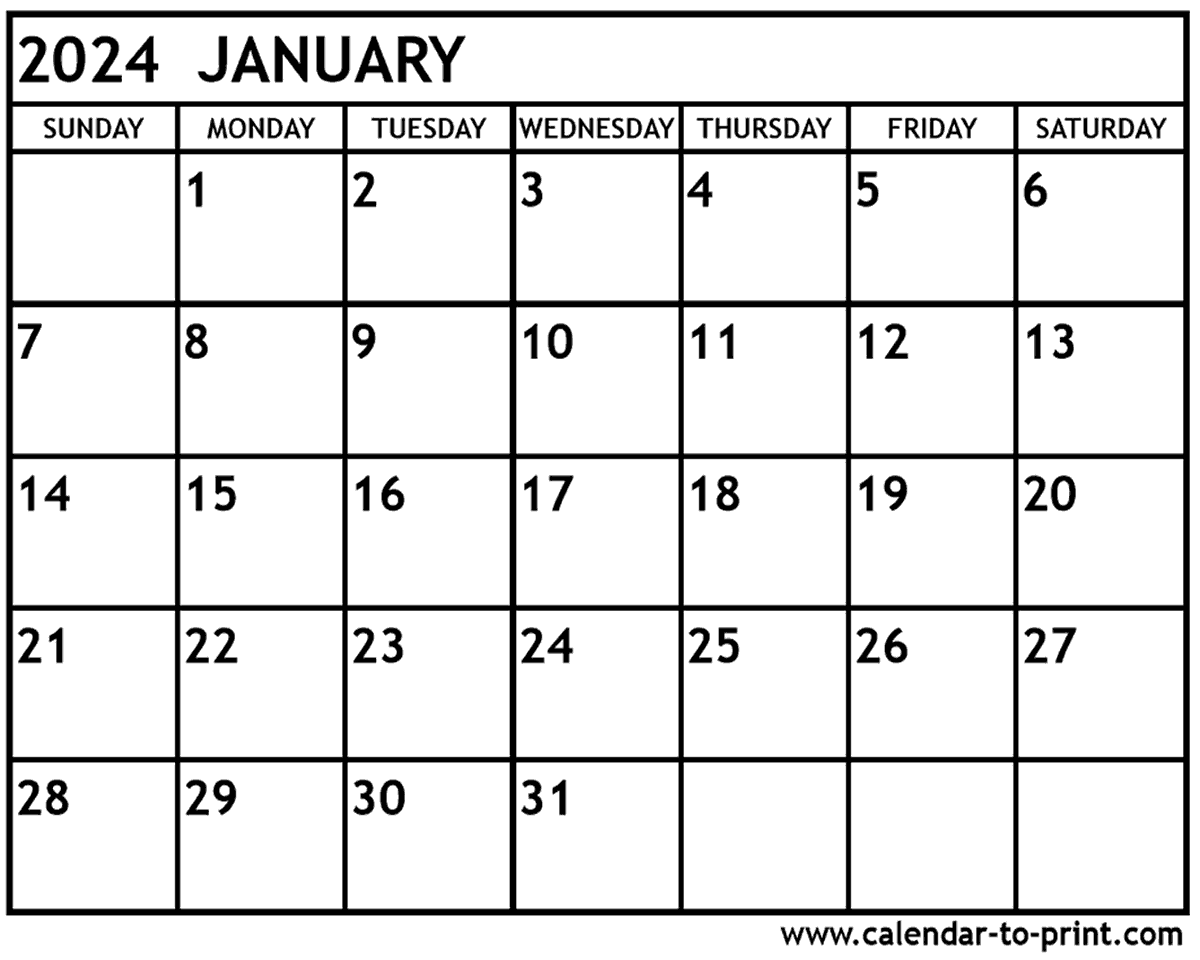 January 2024 Calendar Printable