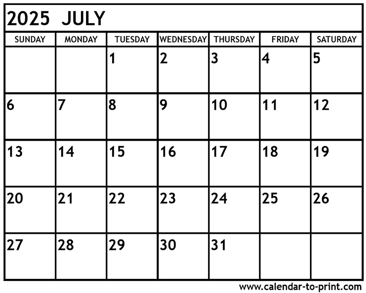 Free Printable Calendar For July 2024