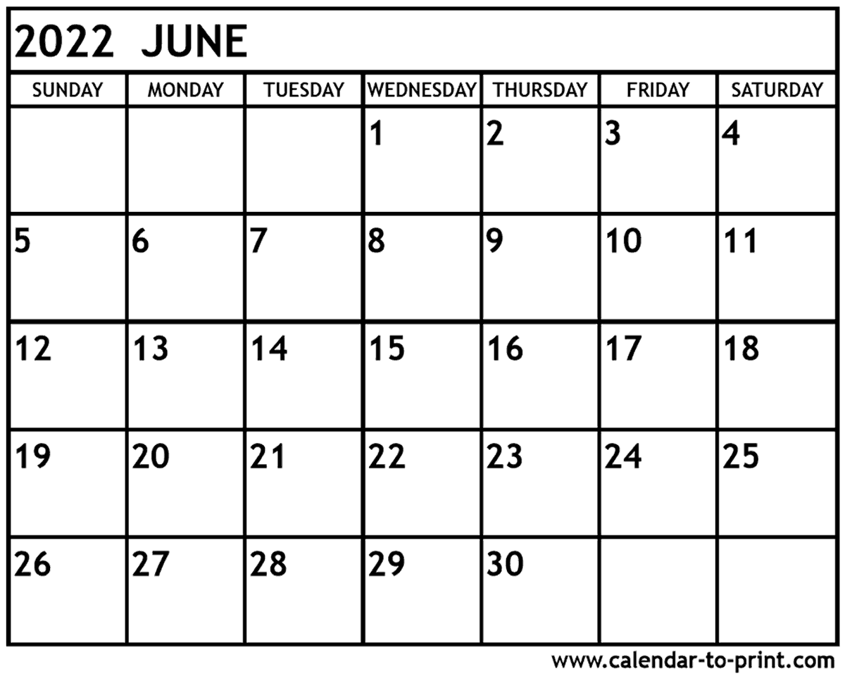 June And July Calendar 2022 June 2022 Calendar Printable