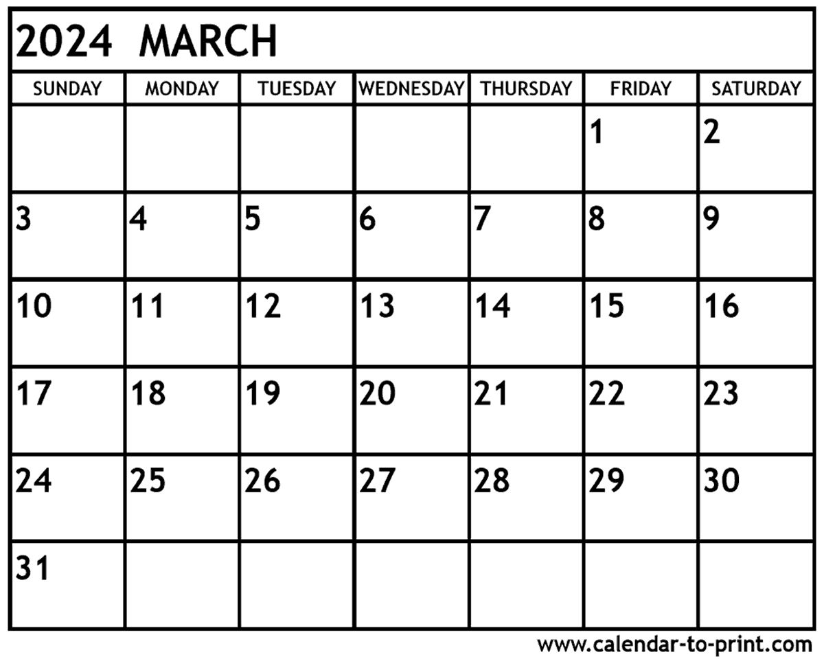 March 2024 Calendar Printable