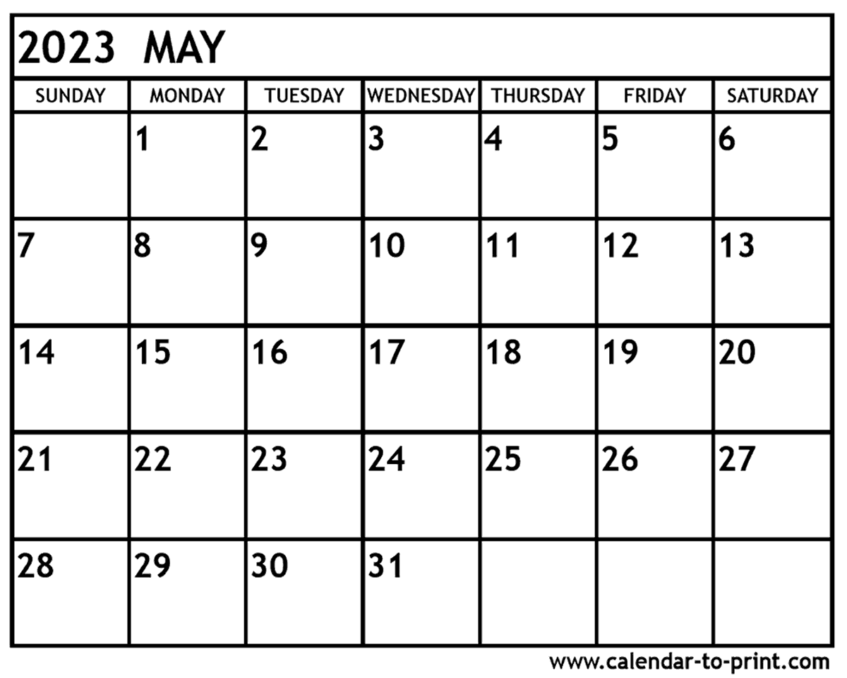May 2023 Calendar Printable Free Printable Blank World
