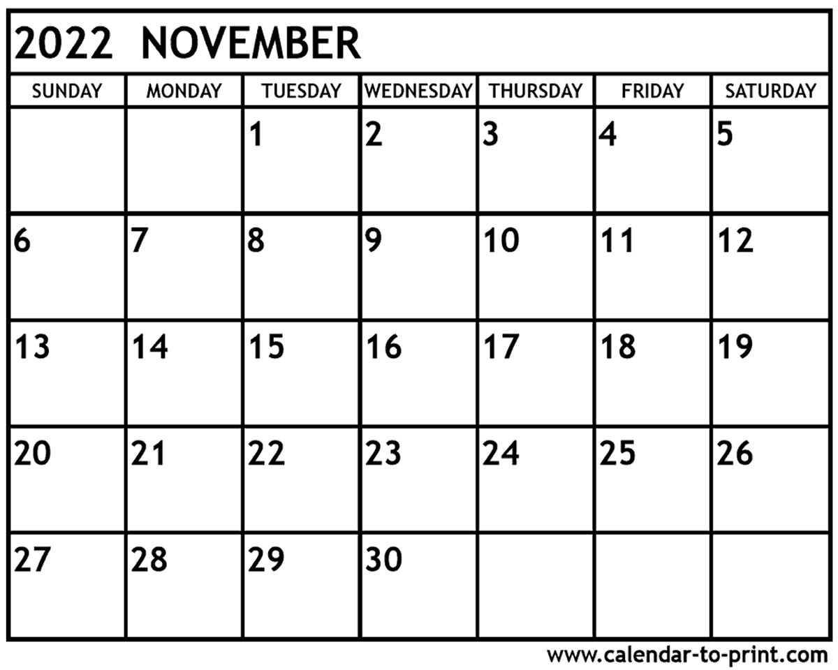 Print Calendar November 2022 November 2022 Calendar Printable