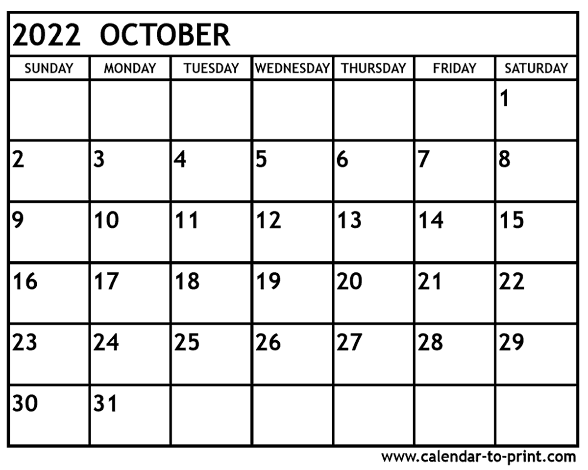 Print Calendar October 2022 October 2022 Calendar Printable