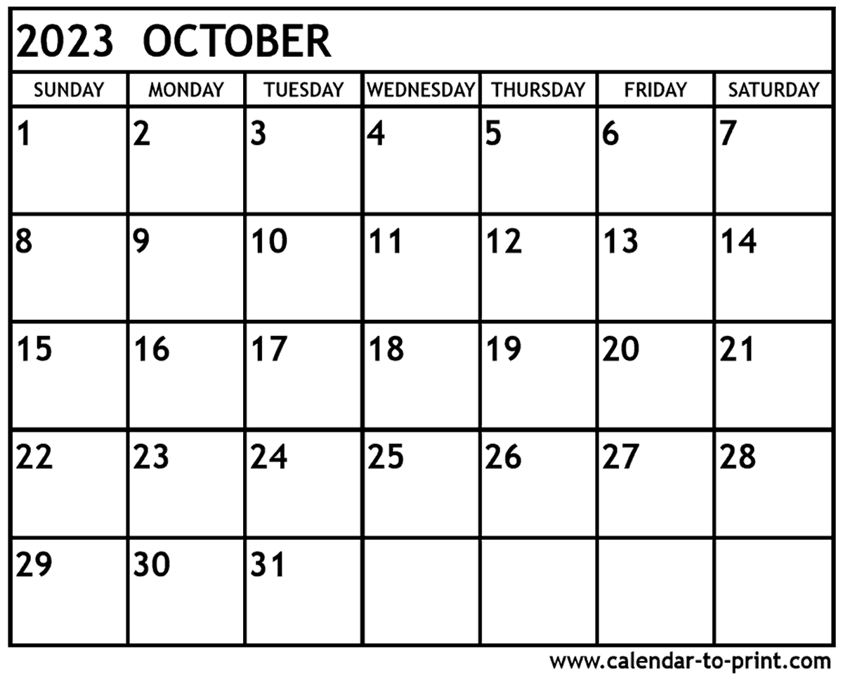 October 2023 Calendar Free Printable Calendar Vrogue