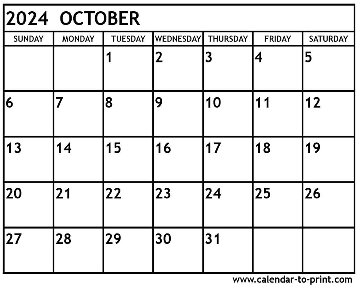 Free Printable Monthly Calendar October 2024