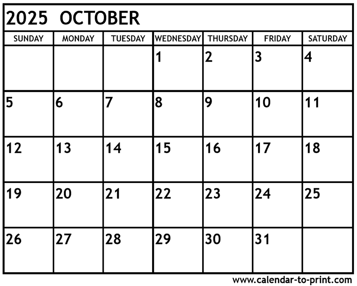 October 2025 Calendar Printable